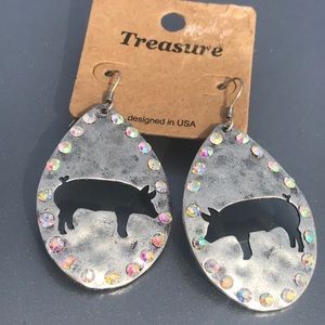 Treasure Prize Pig Cutout Rhinestone Earrings